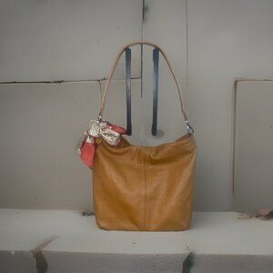 Vera Pelle Italian Leather Shoulder Purse, Camel Brown, Medium Size Handbag